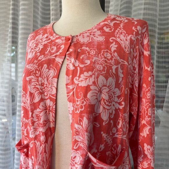 NWT Issac Mizrahi Live! Coral Floral One Button Cardigan Sweater Women’s Medium - Picture 5 of 10
